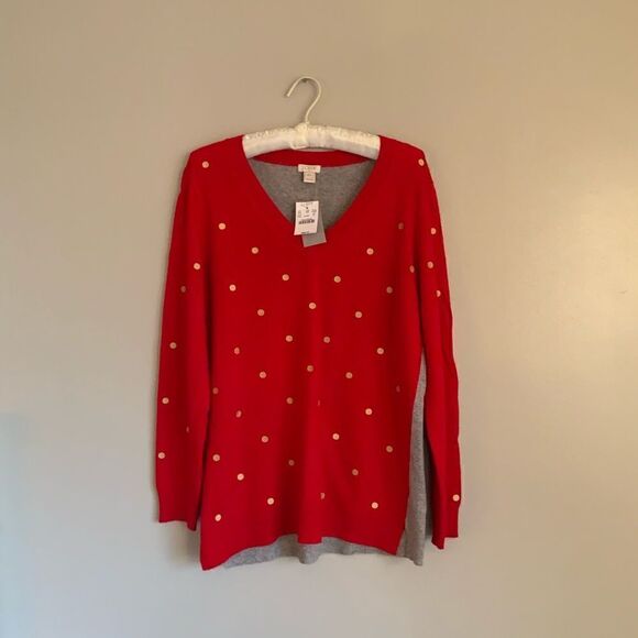 JCrew Red & Gold Women’s Sweater V-neck LP - Picture 1 of 16
